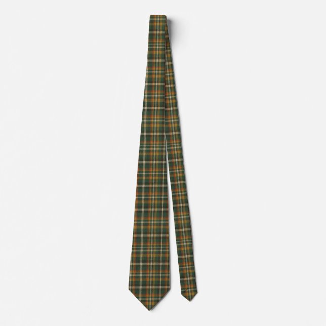 Old Money Forest Green Rust Orange Tartan Plaid Tie (Front)