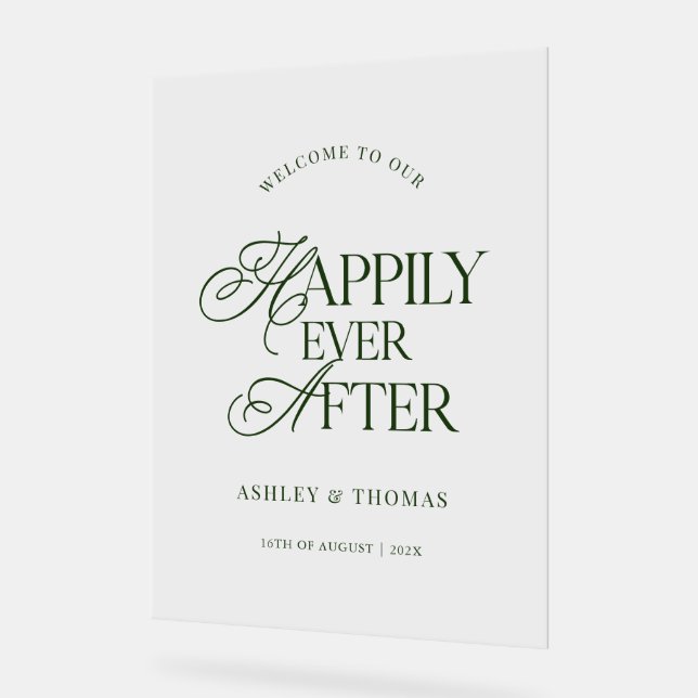 Old Money Green Script Acrylic Welcome Sign (Angle)