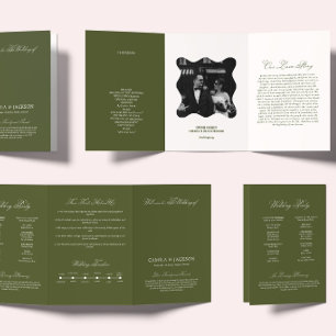 Old Money Green Wedding Ceremony Tri-Fold Programme