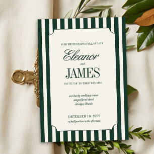 Old Money Hunter Green Stripe Wedding Invitation