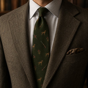 Old Money Hunting Dog Sporting Gun Herringbone Tie