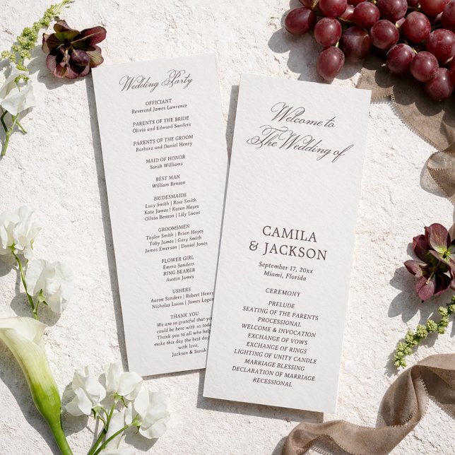 Old Money Ivory and Brown Wedding Flat Program Invitation (Creator Uploaded)
