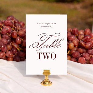 Old Money Ivory and Burgundy Wedding Table Number