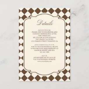 Old Money Ivory Brown Chequered Wedding Details Enclosure Card