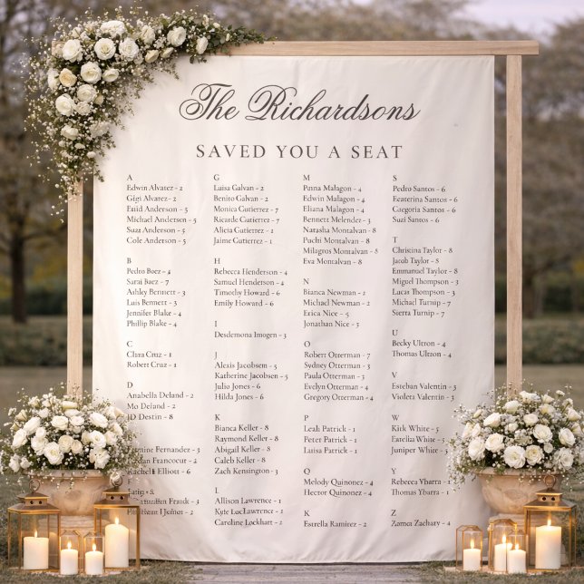 Old Money Ivory Fabric Wedding Seating Chart Sign Tapestry (Creator Uploaded)