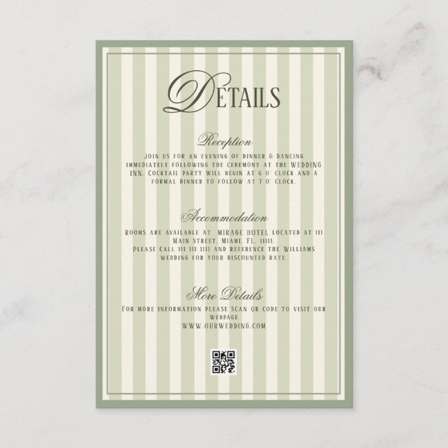 Old Money Ivory Green Wedding Details  Enclosure Card (Front)