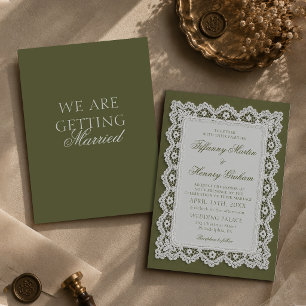 Old Money Lace Doily Olive Green Wedding Invitation