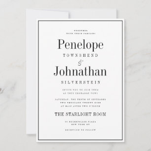Old Money Minimal Serif Black White Wedding Invitation