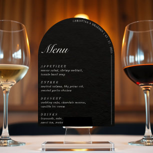 Old Money Minimalist Black Arch Wedding Menu Invitation