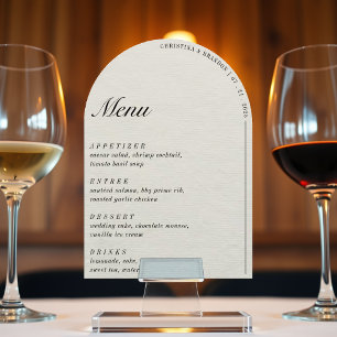 Old Money Minimalist Ecru White Arch Wedding Menu Invitation