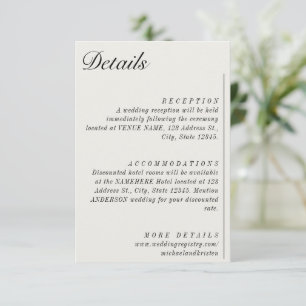 Old Money Minimalist Ecru White Wedding Details Enclosure Card