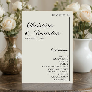 Old Money Minimalist Ecru White Wedding Program Programme