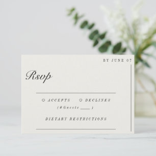 Old Money Minimalist Ecru White Wedding RSVP Card