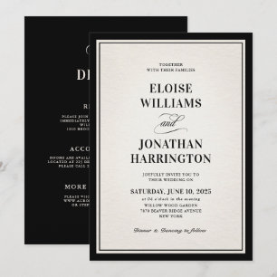 Old Money Modern Formal Black Chic Luxury Wedding  Invitation
