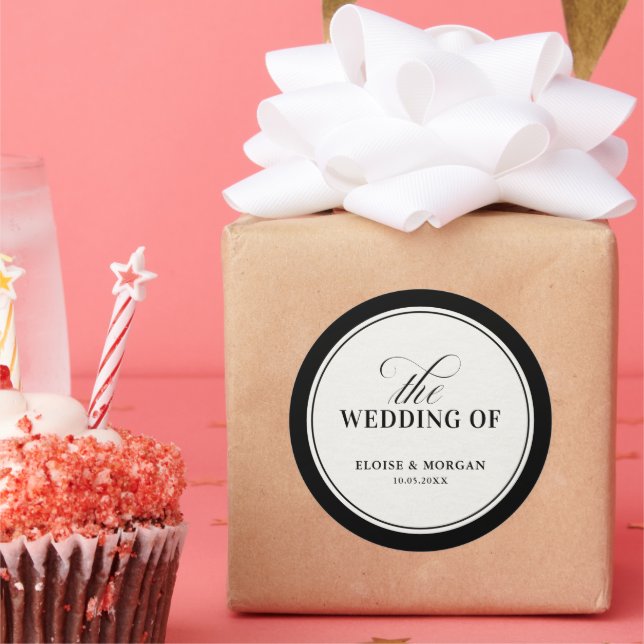 Old Money Modern Formal Black Luxury Chic Wedding Classic Round Sticker (Party)