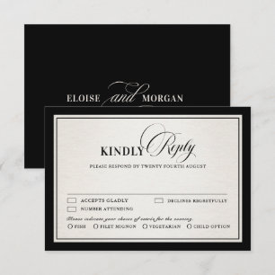 Old Money Modern Formal Black Luxury Meal Choice RSVP Card