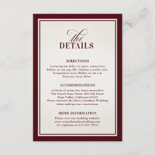 Old Money Modern Formal Burgundy Luxury Details Enclosure Card