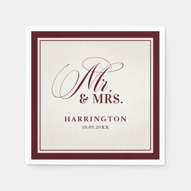 Old Money Modern Formal Burgundy Luxury Wedding Napkin (Front)