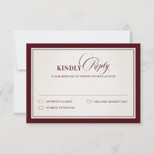 Old Money Modern Formal Burgundy Luxury Wedding RSVP Card