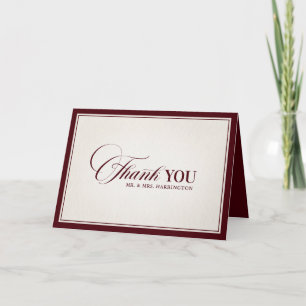 Old Money Modern Formal Burgundy Luxury Wedding Thank You Card