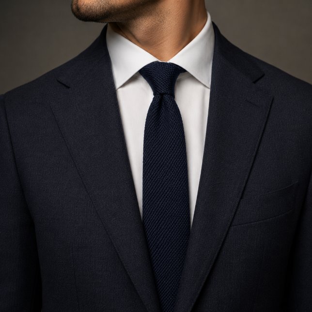 Old Money Navy Blue Herringbone Tweed Fabric Tie (Creator Uploaded)
