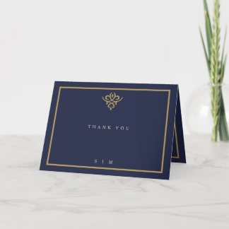 Old Money Navy Blue Wedding Folded Thank You Card