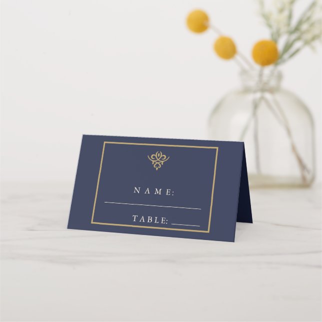 Old Money Navy Blue Wedding Place Card (Front)