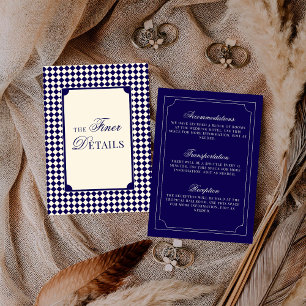 Old Money Navy Ivory Chequered Wedding Details Enclosure Card
