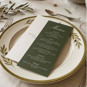 Old Money Olive Green Elegant Monogram Wedding Menu