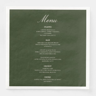 Old Money Olive Green Elegant Wedding Menu Napkin