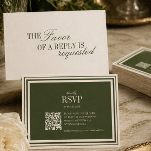 Old Money Olive Green Elegant Wedding with QR Code RSVP Card