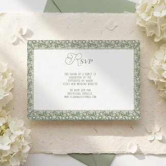 Old Money Olive Lace Wedding RSVP Card