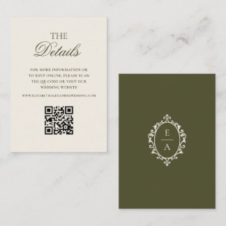 Old Money Oval Crest Green Wedding Details QR Code Enclosure Card
