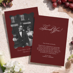 Old Money Photo Burgundy Wedding Thank You Card