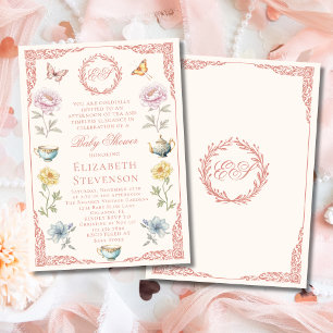 Old Money Pink Regency Tea Party Girl Baby Shower Invitation