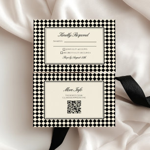 Old Money Retro Diamond Chequered Wedding RSVP Card