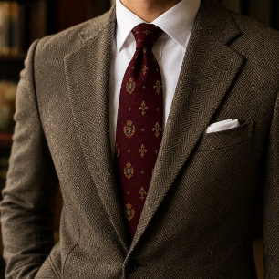 Old Money Royal Crest Heraldic Burgundy  Tie