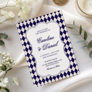 Old money Royale blue pattern wedding invitation