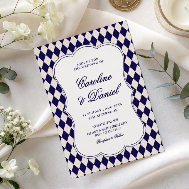 Old money Royale blue pattern wedding invitation (Creator Uploaded)