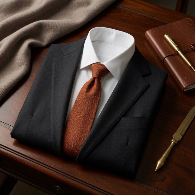 Old Money Rust Orange Birdseye Tweed Fabric Tie (Creator Uploaded)