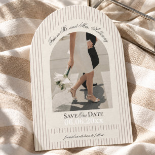Old Money Script Mauve Stripe Photo Save the Date Invitation