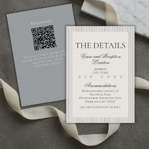 Old Money Script Neutral Stripe Wedding Details Enclosure Card
