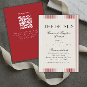 Old Money Script Red Stripe Wedding Details Enclosure Card
