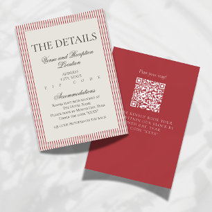 Old Money Script Red Stripe Wedding Details Enclosure Card