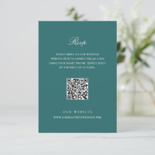Old Money Teal Classic QR Code Wedding RSVP Card