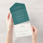 Old Money Teal Classic Wedding All In One Invitation<br><div class="desc">This design is part of a timeless wedding invitation suite featuring elegant typography and a classic minimalist layout.   The old money aesthetic is perfect for luxury weddings,  formal events,  and sophisticated celebrations.</div>