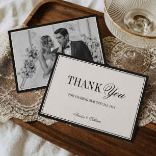 Old Money Timeless Black Cream Wedding Photo Thank You Card