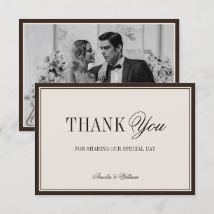 Old Money Timeless Brown Cream Wedding Photo Thank You Card