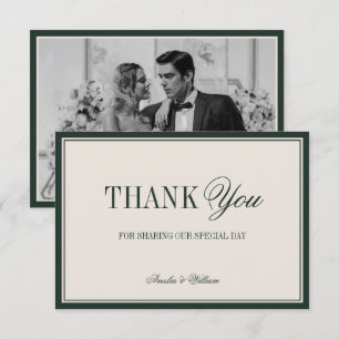 Old Money Timeless Emerald Green Wedding Photo Thank You Card