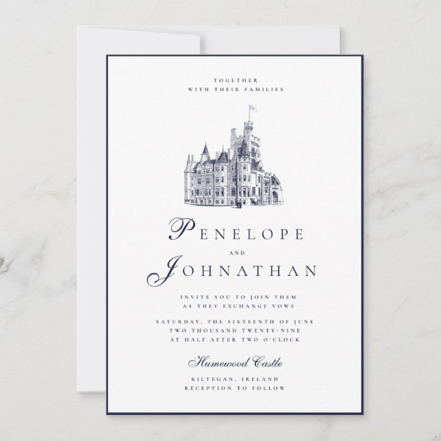 Old Money Vintage Castle Name Script Wedding Invitation (Front)